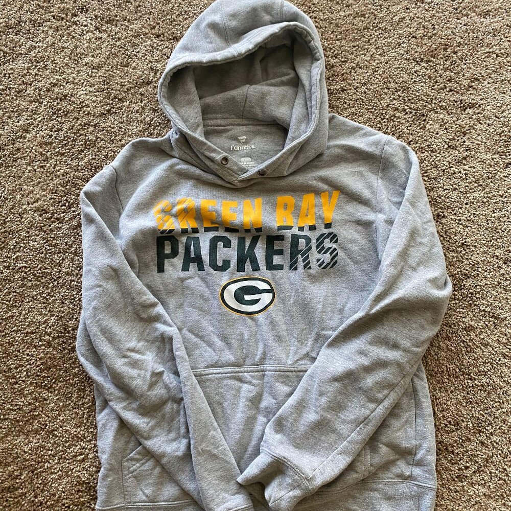 Green Bay Packers Hoodie Mens Gray Pullover Sweatshirt Size Medium NFL